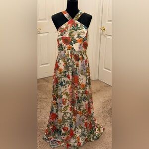 Lulu's Cream Maxi Dress with Multicolor Floral Print